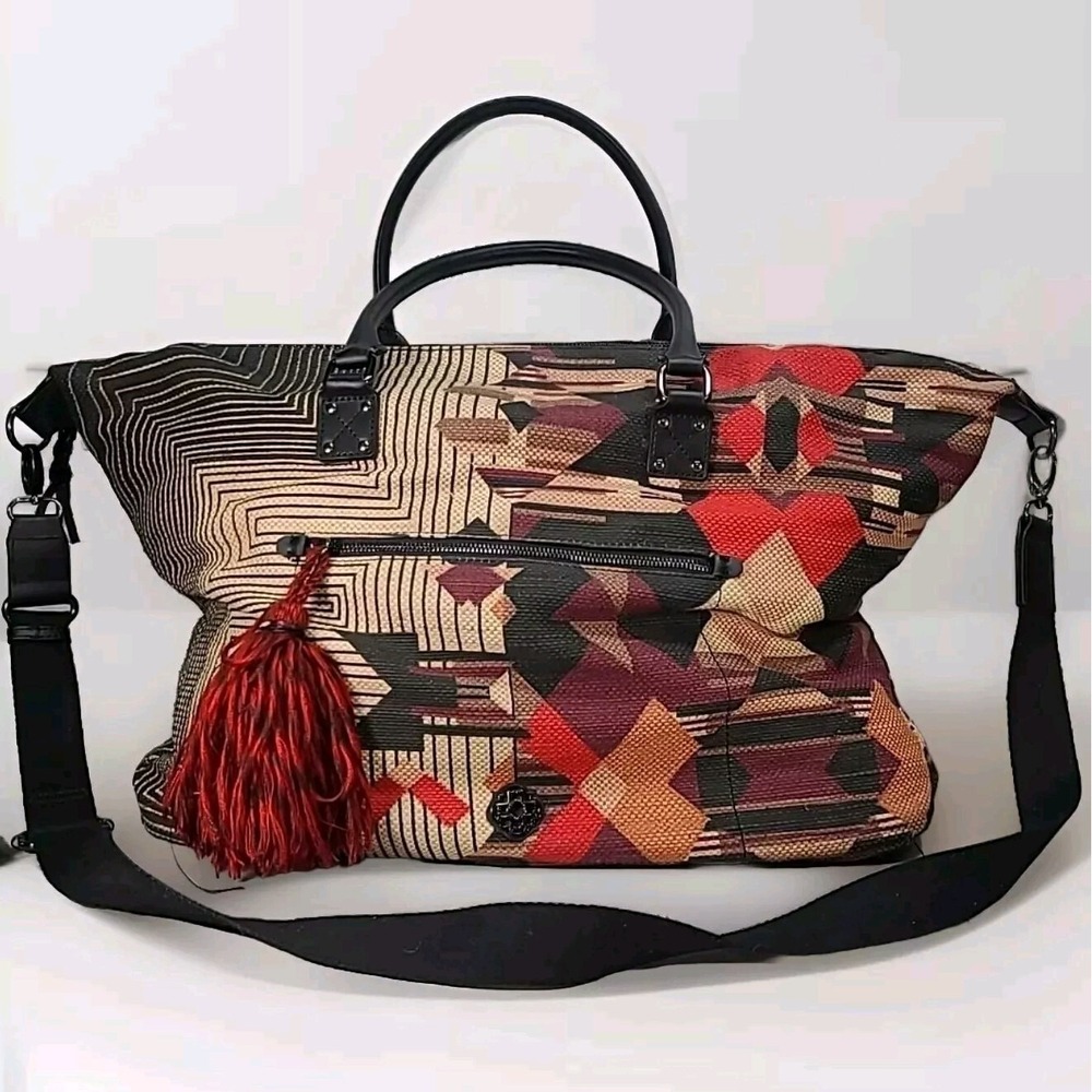 Rafe Weekender Tote Bag Woven Cotton w/ Leather Accents Killum Style Geometric